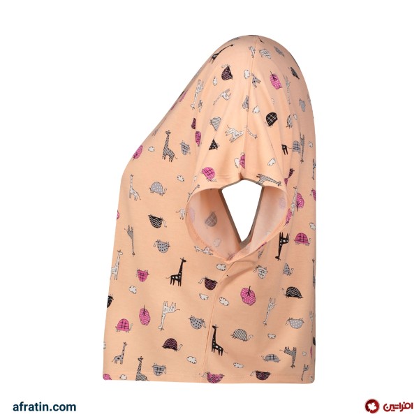 خرید اینترنتی ست نیم تنه و شلوارک زنانه مدل زرافه رنگ صورتی کد6571