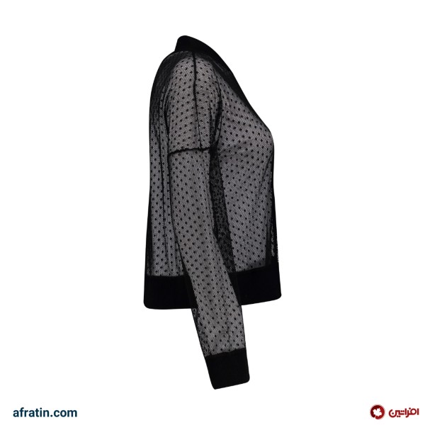 فروش اینترنتی سویشرت زنانه مدل توری خال دار کد 8526 رنگ مشکی