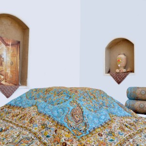 لحاف کرسی خاتون فیروزه ای(پشمی و دست دوز)