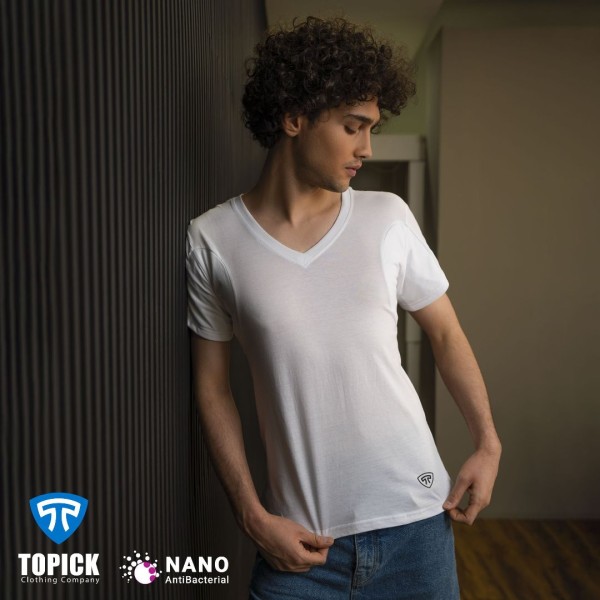 خرید اینترنتی زیر پوش نانو آنتی باکتریال ضد تعریق یقه هفت باز مردانه سفید